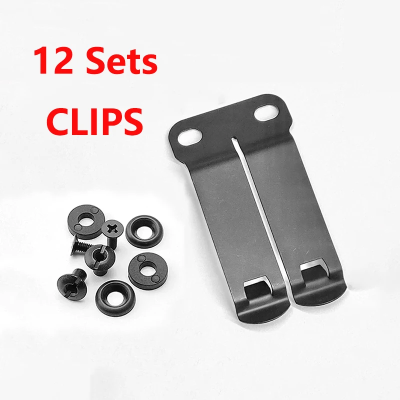 12 Sets Stainless Steel Knife Scabbard K Sheath KYDEX Holster Belt Clips Cowhide Cover Waist Pocket Clamp DIY Making Accessories