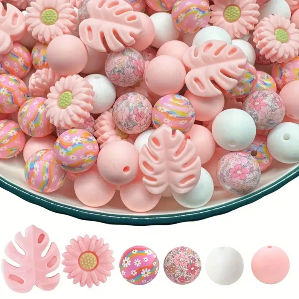 Conjunto de 25/30 Peças de Contas de Silicone em Formato de Folha e Margarida, Ideal para Criação de Joias DIY, Canetas e Colares, Kit de Presente Artesanal de Joias