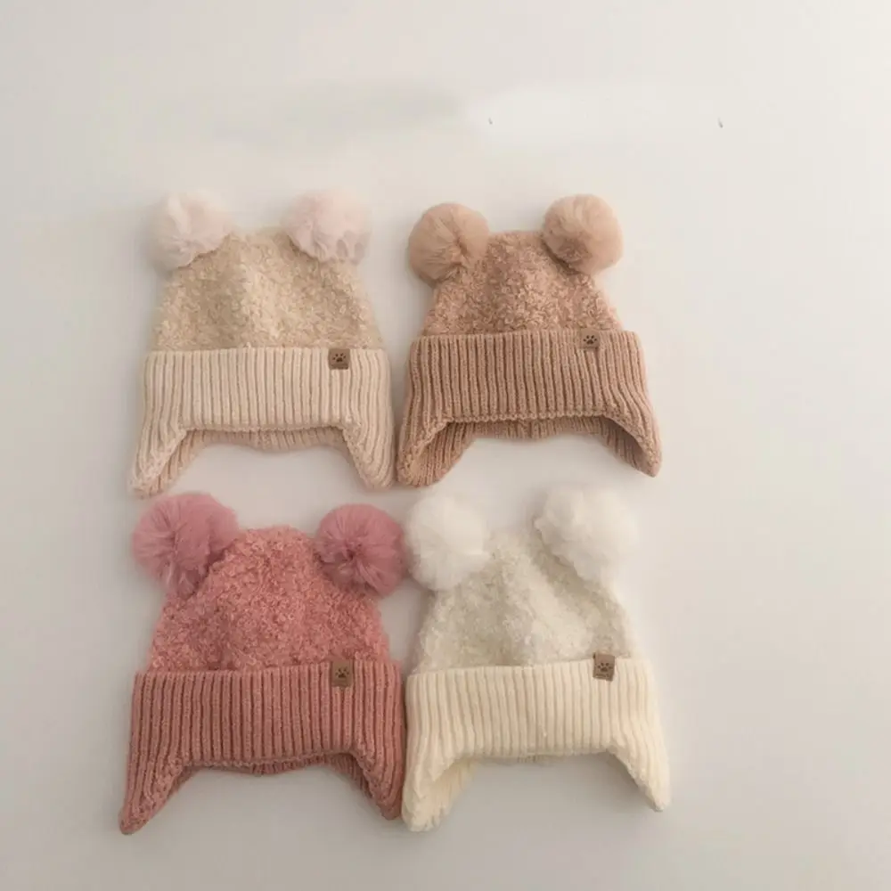 

New Cute Beanie Cap Plush Ball Knitted Pullover Hat Thicken Cold Proof Warm Hat for Baby