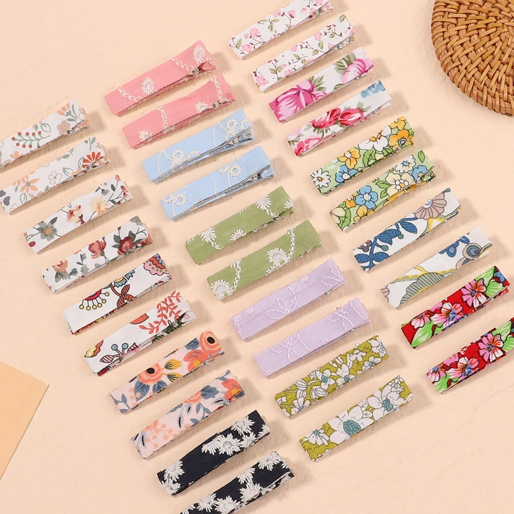 10Pcs/Lot Girls Cotton Flower Printed Duckbill Clips for Baby Kids Cute Vintage Hairpins Barrettes Hair Accessories Wholesale