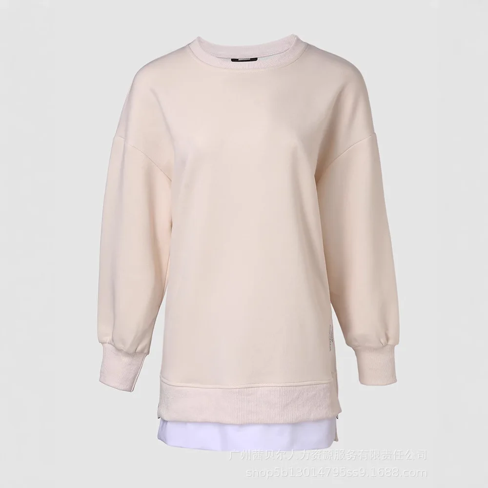 Sweatshirts Women Tops Round Neck Hoodies Y2k Streetwear Punk Elegant Splice Mid Length Top Loose Causal Autumn Winter 2025