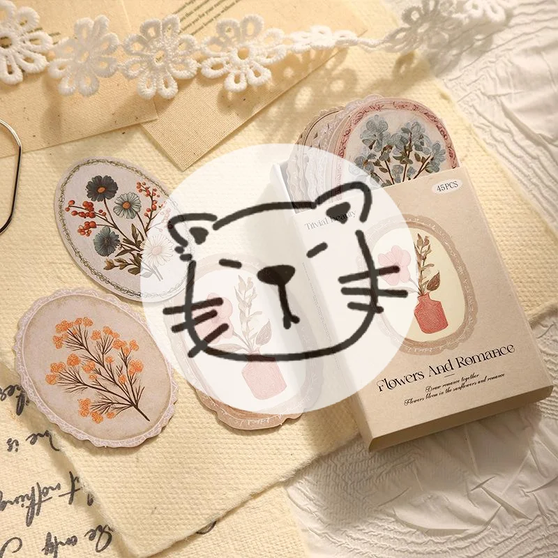 Lot de 45 autocollants floraux populaires - Collection sur le thème des fleurs en boîte, ensemble de décoration pour journal créatif, papeterie littéraire