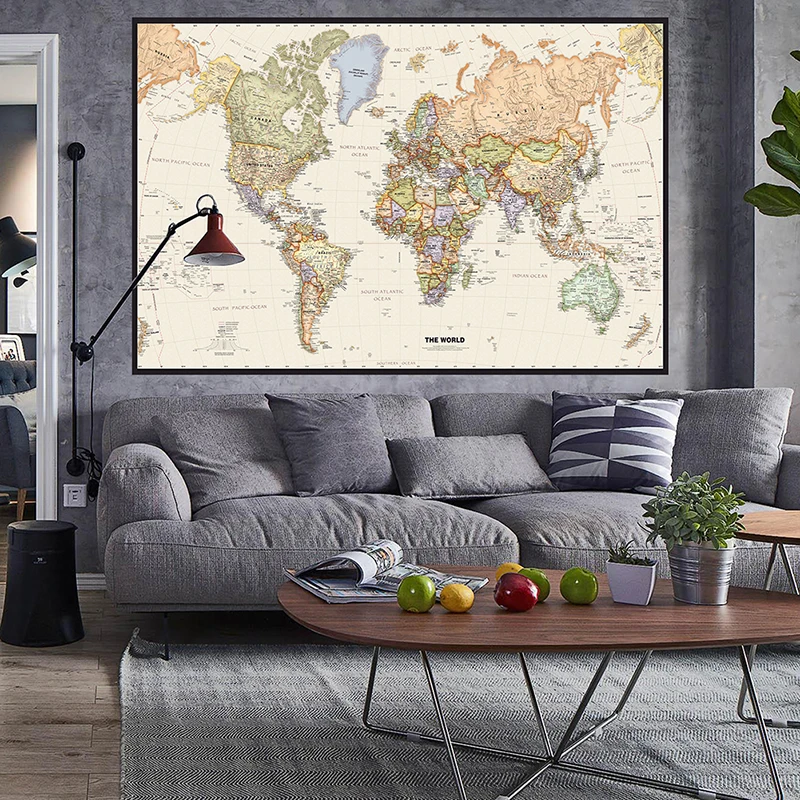 225*150 карта мира, детальная картина, винтажный настенный плакат, нетканый холст, картина, школа, офис, украшение для дома