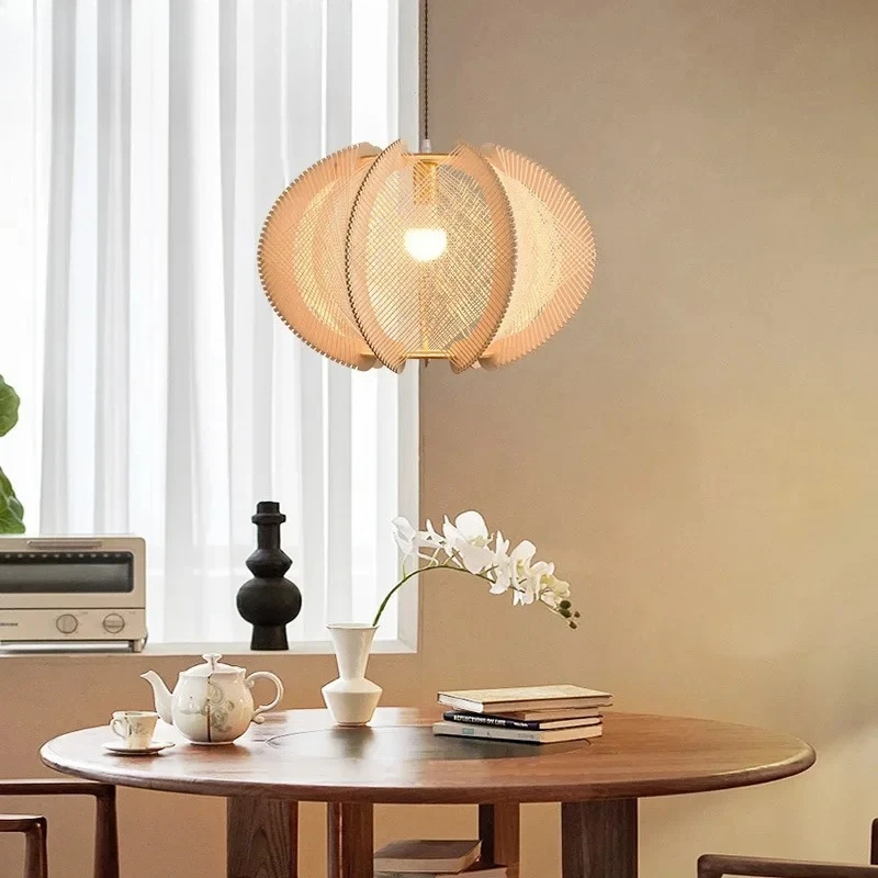 

Restaurant pendant light, modern and simple hemp rope pumpkin dining room light, Japanese style wooden style light fixture
