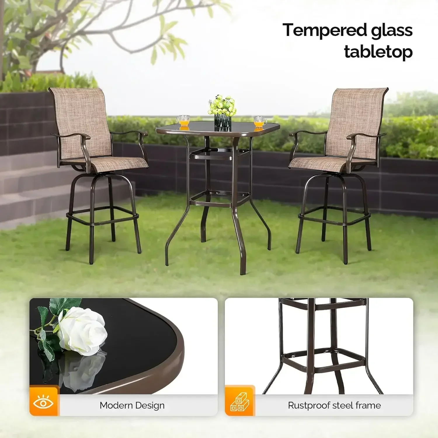 Customizable-Outdoor Patio Bar Height Table, 40.5’’ Height High Top Outdoor Table For Patio, Backyard, Poolside And Garden (Brow