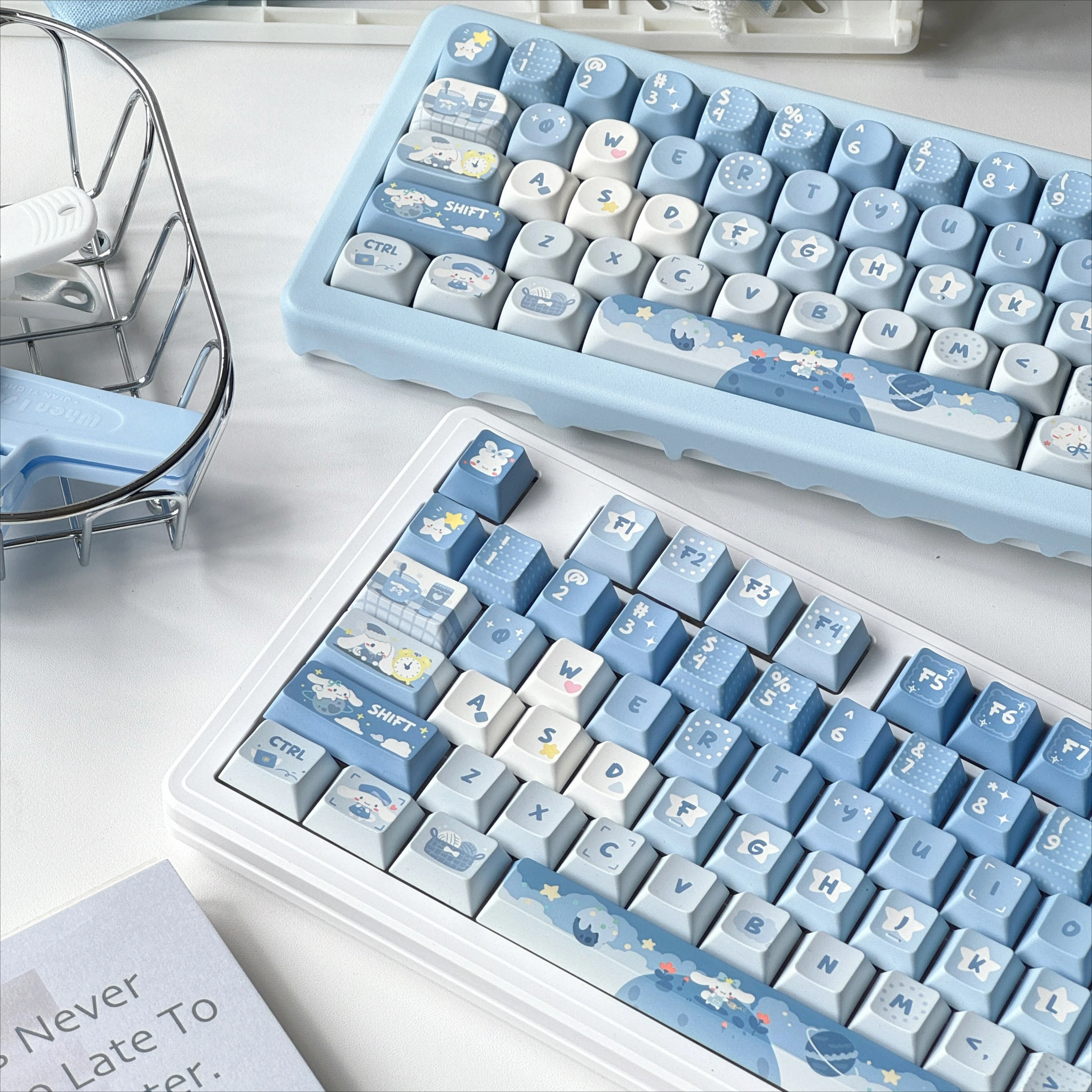 Kawaii Hand Drawn Sanrio Cinnamoroll Themed Keycap Set SOA Cherry Profile PBT Girly Keycaps for MX Switch Mechanical Keyboards