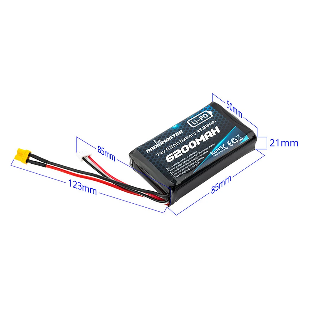 RadioMaster 5000mah 7.4V 2S 37wh Battery JST-XH and XT30 Plug for TX12/TX16/TX16S/Boxer Remote Control Transmitter