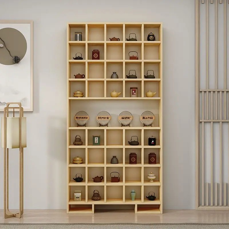 Custom. Solid Wood Customized Brick Tea Cabinet Teapot Display Antique Shelf Storage Rack New Style Lattice Frame Floor