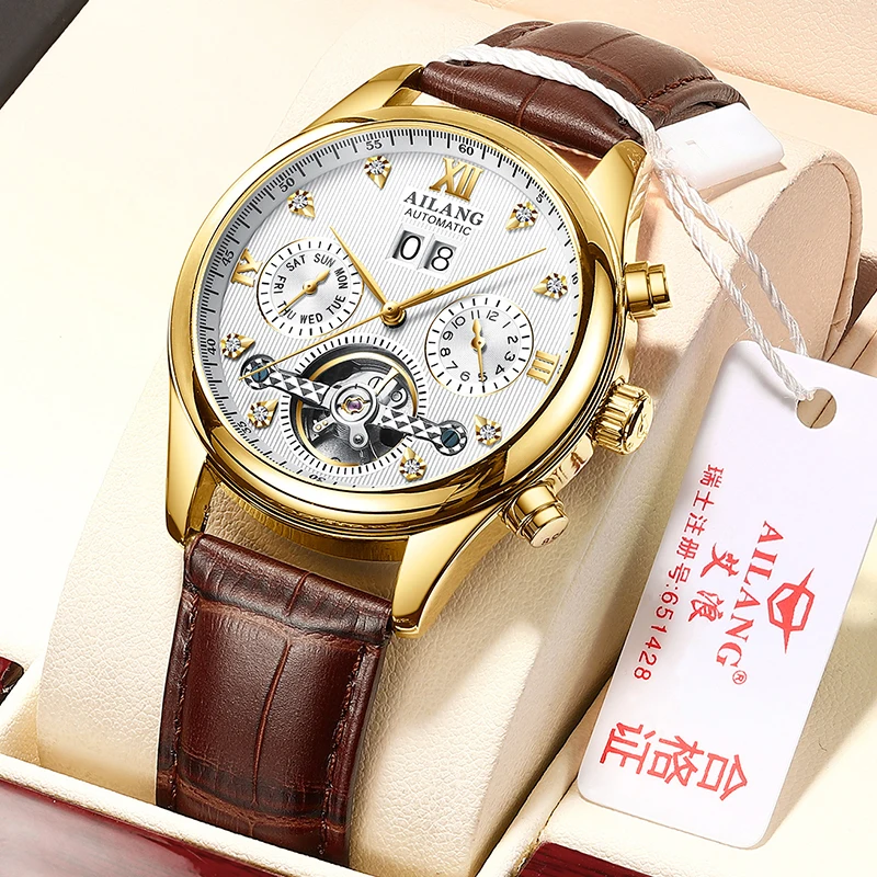 AILANG Luxury Brand Men Fully Automatic Watch 2024 New Fashion Tourbillon Mechanical Watch For Men Gift 30M Waterproof Reloj