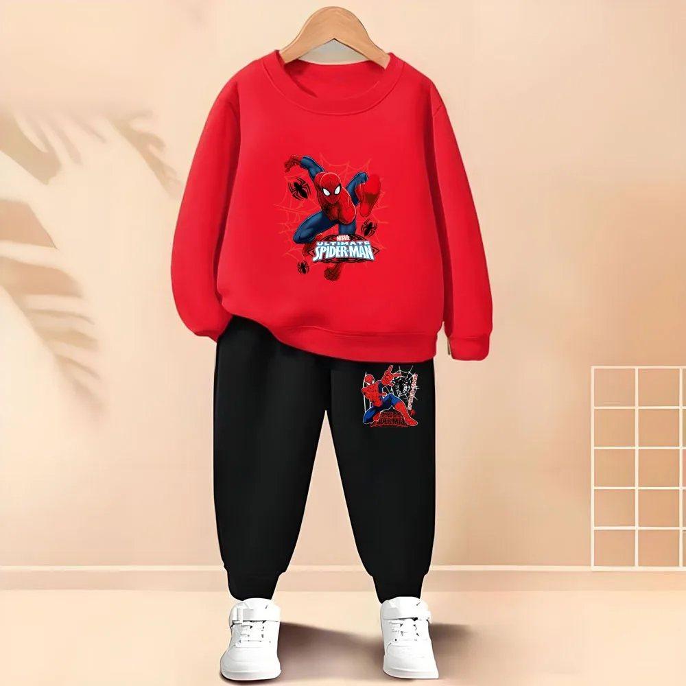 2025 Autumn New Children's Hoodies Sets Anime Spiderman Boys Pullover and Long Pants Two Piece Set Kids Casual Thin Tracksuit image 3