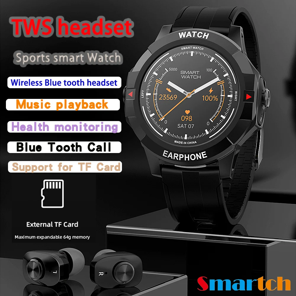 

2022 New Men 2 in 1 TWS Wireless Blue Tooth Headset Call Smart Watch Sports Music Playing Heartrate Monitoring Women Smartwatch