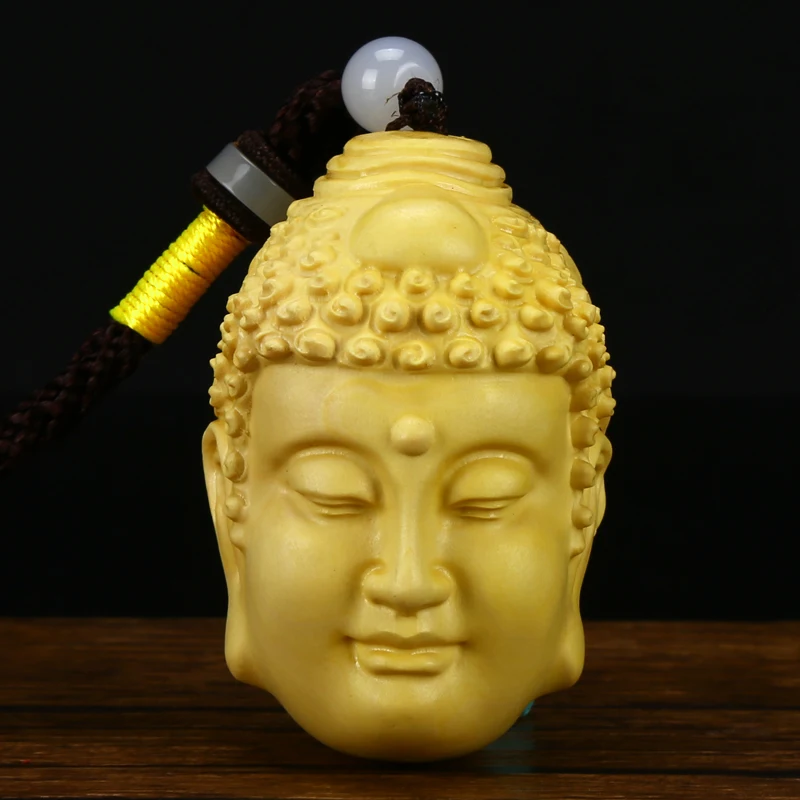 4.5*3.3*6cm Boxwood Delicate Carving Two Faces Buddha/Demon Handmade Pieces Handle Pocket Mascot Playing Ball Ornaments