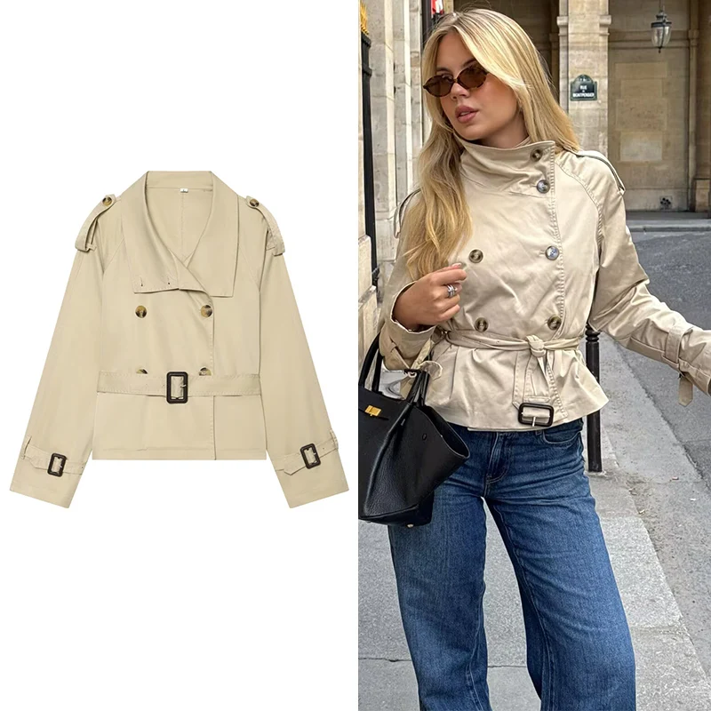 

Women's Jacket 2026 New Spring Fashion Belted Short Jacket for Women Autumn Ladies Jacket Casaul Chic Women Outerwear