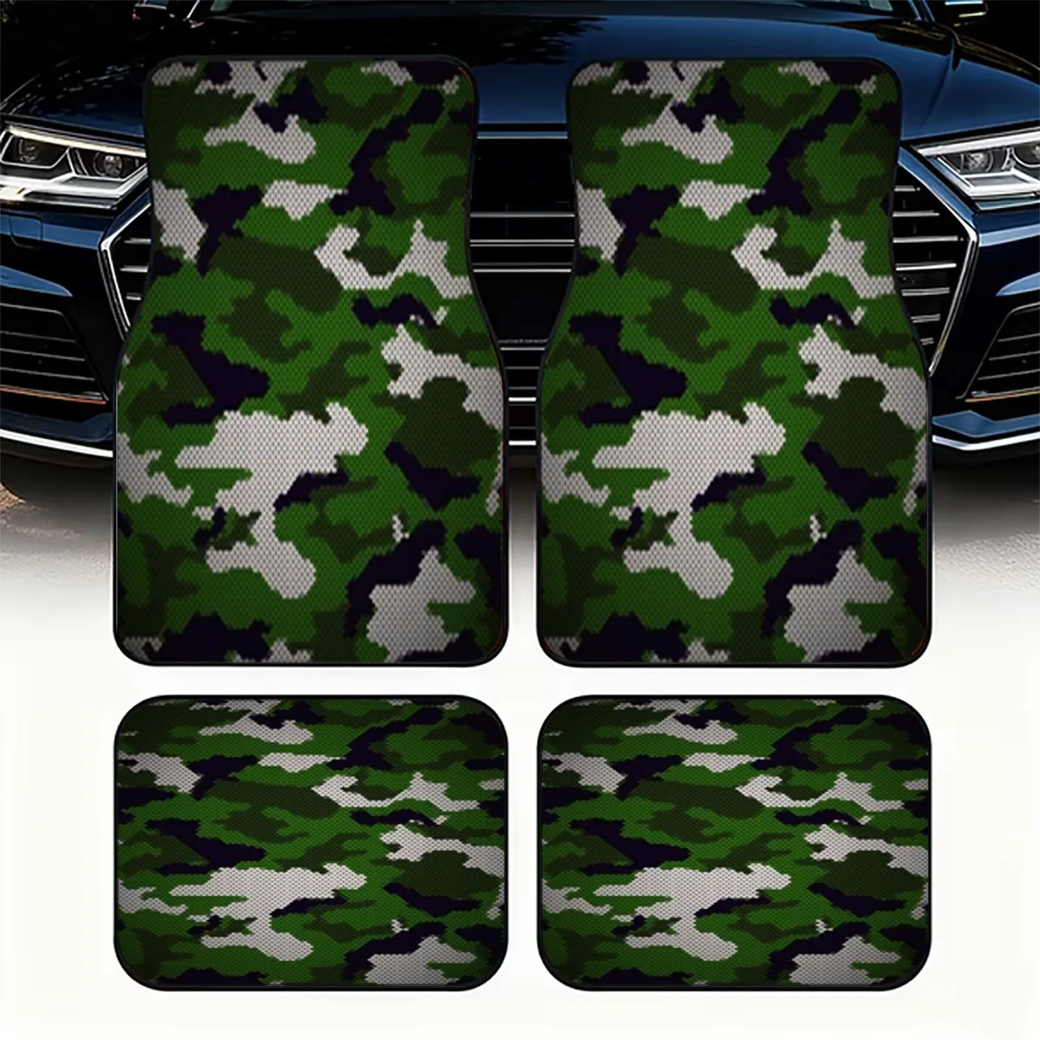 Car Floor Mats, 4pcs Camouflage Pattern (Green Hexagonal), Material, Universal For Car Interiors, All-Season Use, Easy To Clean,