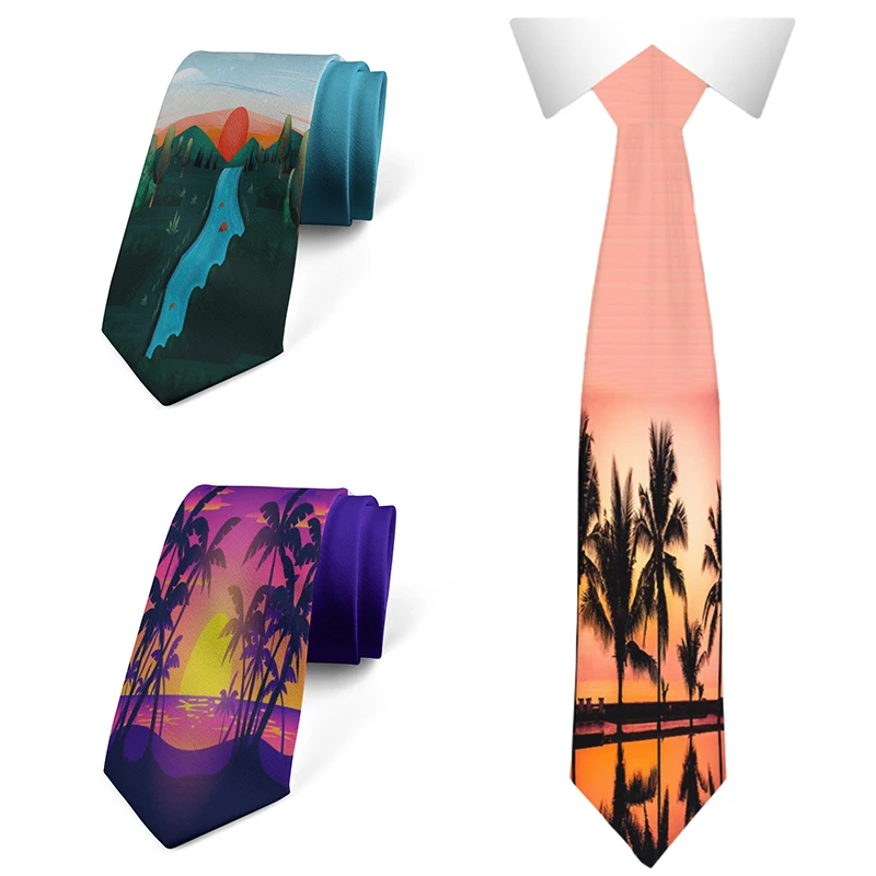 

Fashionable and interesting cactus landscape pattern tie novelty birthday party elegant matching tie unisex business tie