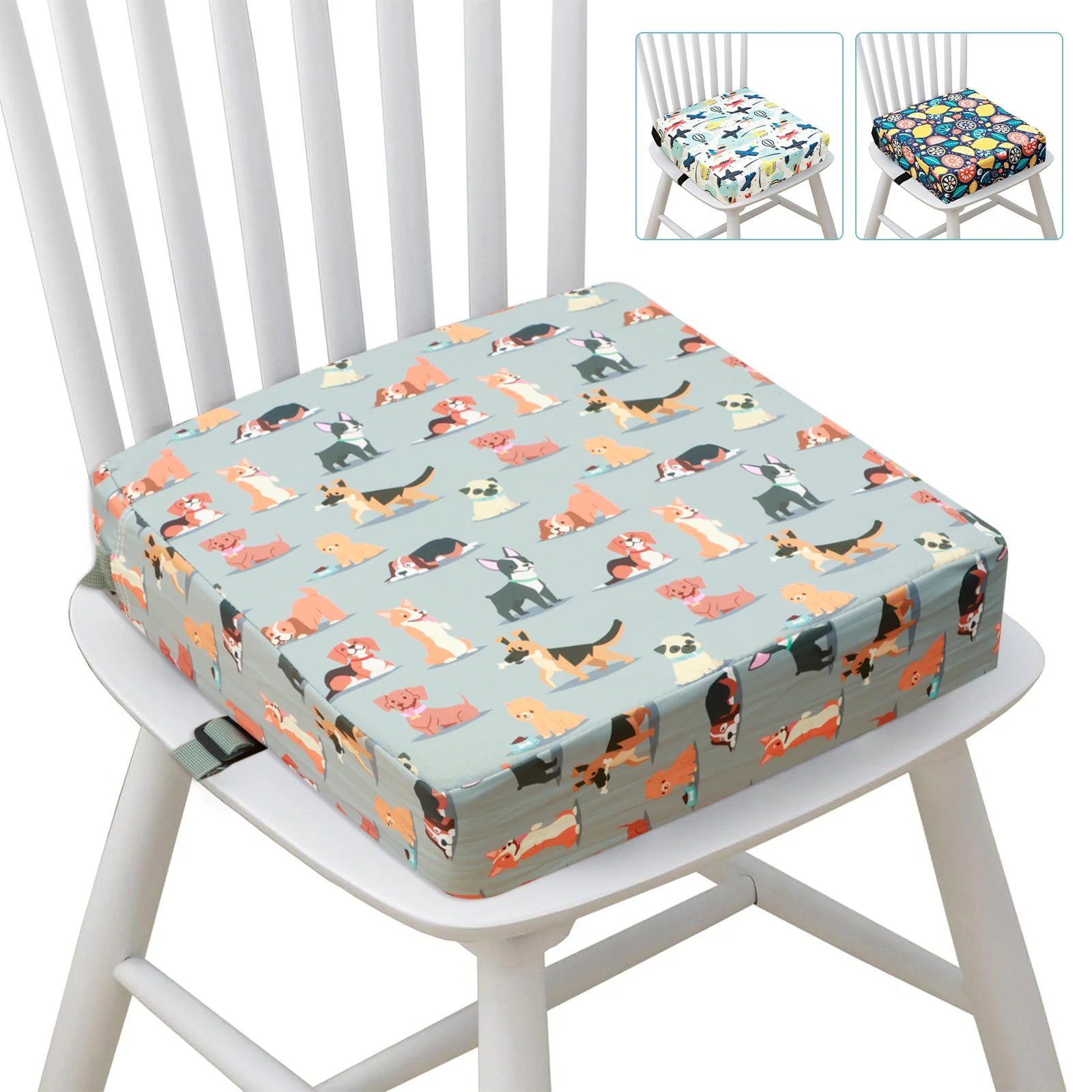 Booster Seat Cushion Children Increased Sitting Cushion Kids Non Slip Pad Baby Dining High Chair Cushions with Adjustable Belt