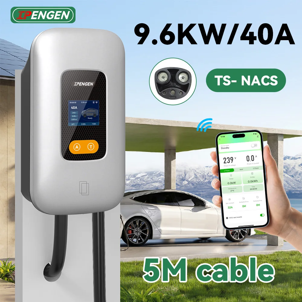 IPENGEN 9.6kw TS-NACS EV Charger Station 40A Electric Vehicle Wallbox with Swipe Card Wireless APP Control Adjustable Current