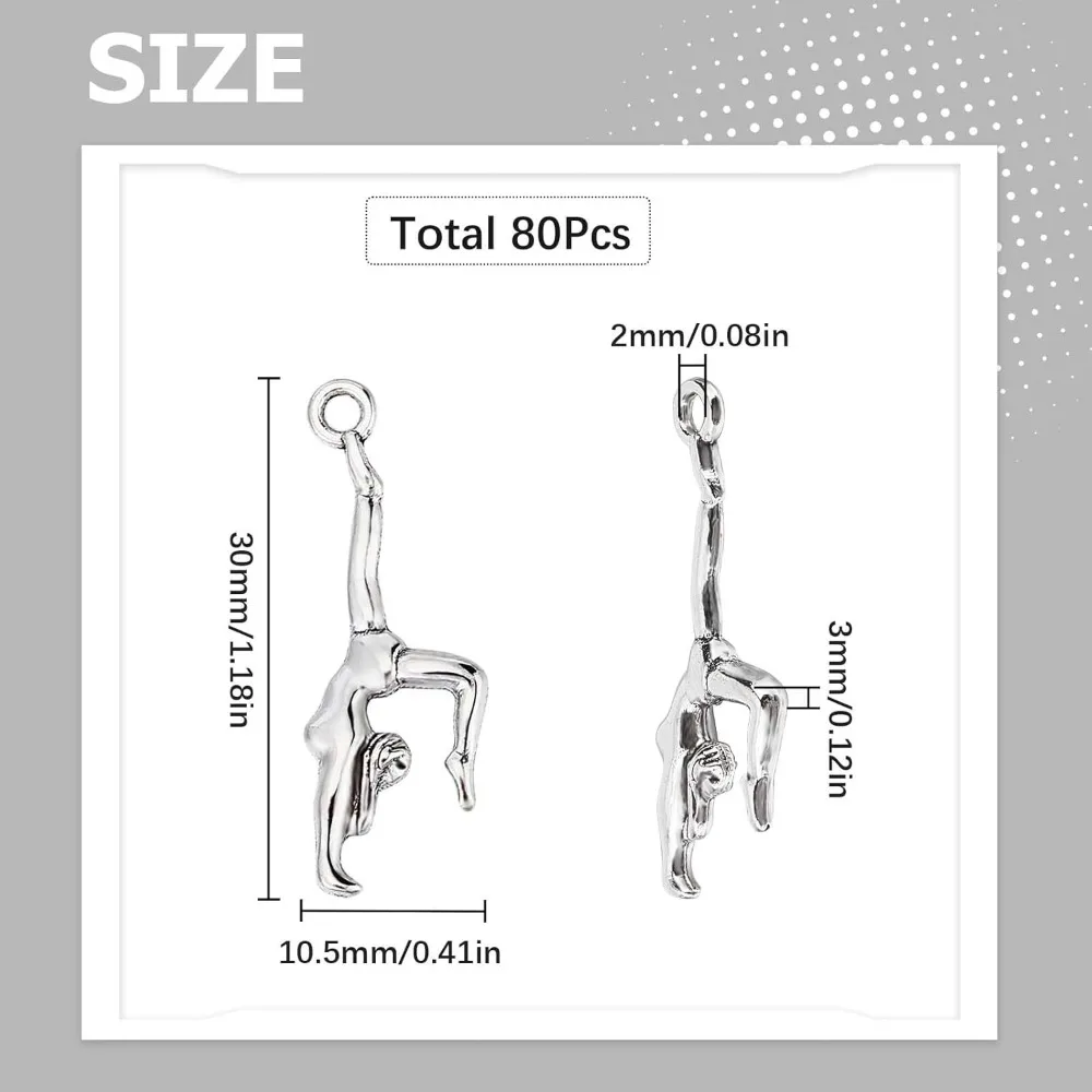 1 Box 80Pcs Sport Charms Sports Charms Bulk Gymnast Charm Gymnastic Charms Tibetan Style Alloy School Cheerleader Charm