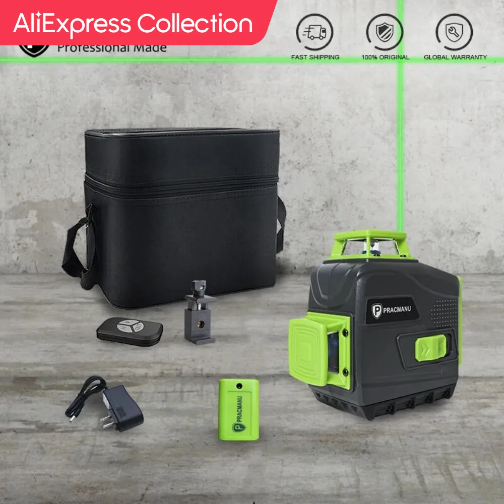 AliExpress Collection Pracmanu 12 Lines 3D Laser Level Self-Leveling Horizontal And Vertical Cross Line Super Powerful Green