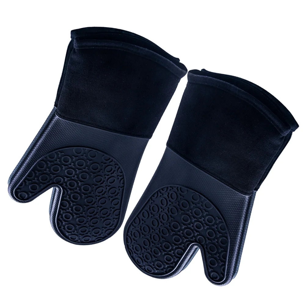 

2pcs Silicone Oven Mitts Heat Resistant Non-Slip Cotton Lining Gloves Kitchen Baking Cooking Grilling Pot Holder Rope Strap