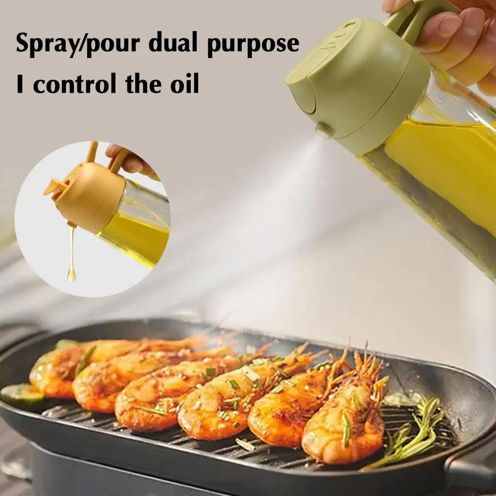 500ml Kunststoff-Sprühflasche für Öl, 2-in-1 Ölspender, Ölbehälter, Sprühflasche für BBQ, Küche, Backen, Braten, Picknick, Küchenwerkzeug