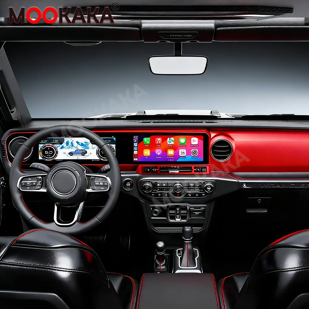 

For Jeep Wrangler JL 2018-2023 Dual Screen Digital Cluster Car Multimedia Player Car GPS Navigation Virtual Cockpit Instrument