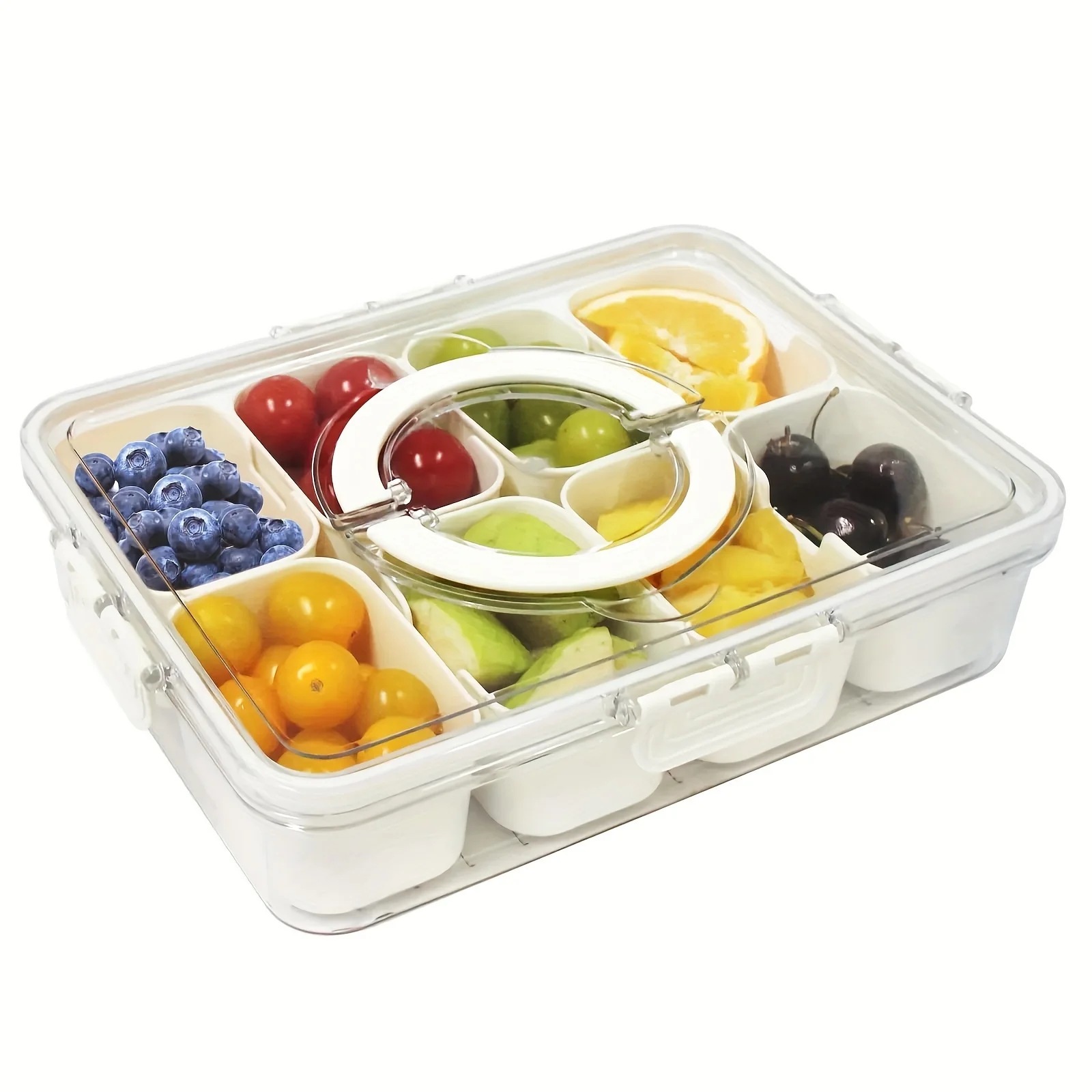 

4-Compartment Snack Tray with Flip-Top Lid - Portable Bento Box for Fruits, Vegetables, Nuts, Candies - Hand Wash Only, Reusable