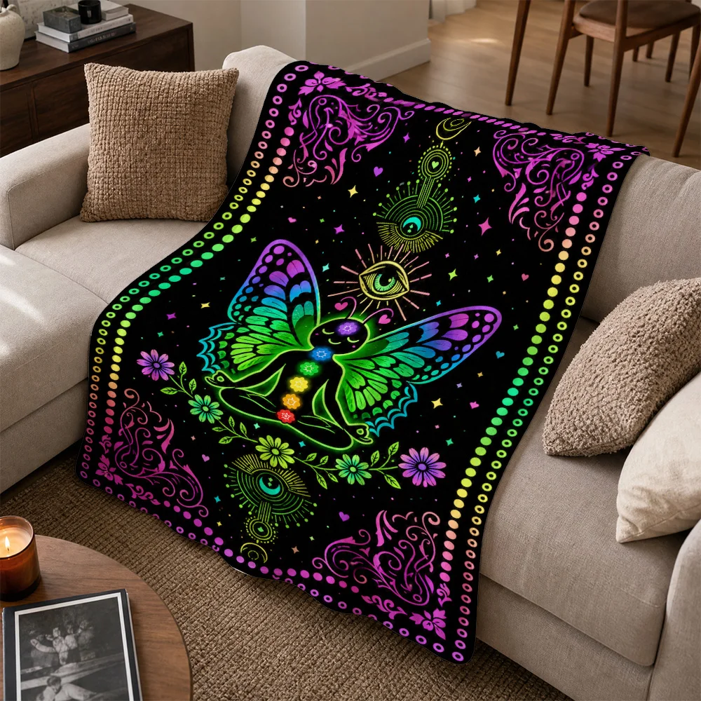 Bohemian Mandalas Butterfly Goddess Spiritual Yoga Throw Blanket for Couch Sofa Home Decoration Boho Chic Tapestry Artwork Accen