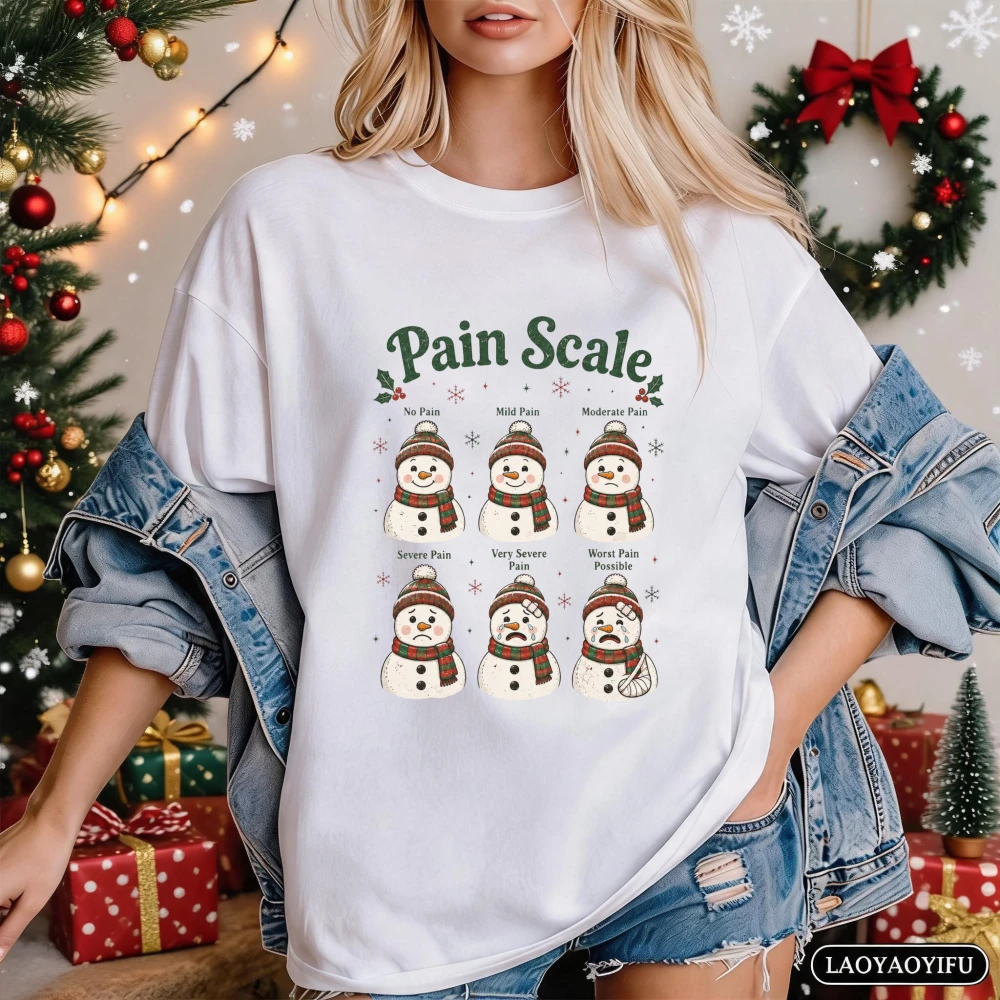 Pain Scale Shirt Funny Snowman Tee Nurse Christmas Shirt Holiday Humor Top Fun Nurse Christmas Cotton Tee Medical Streetwear Top