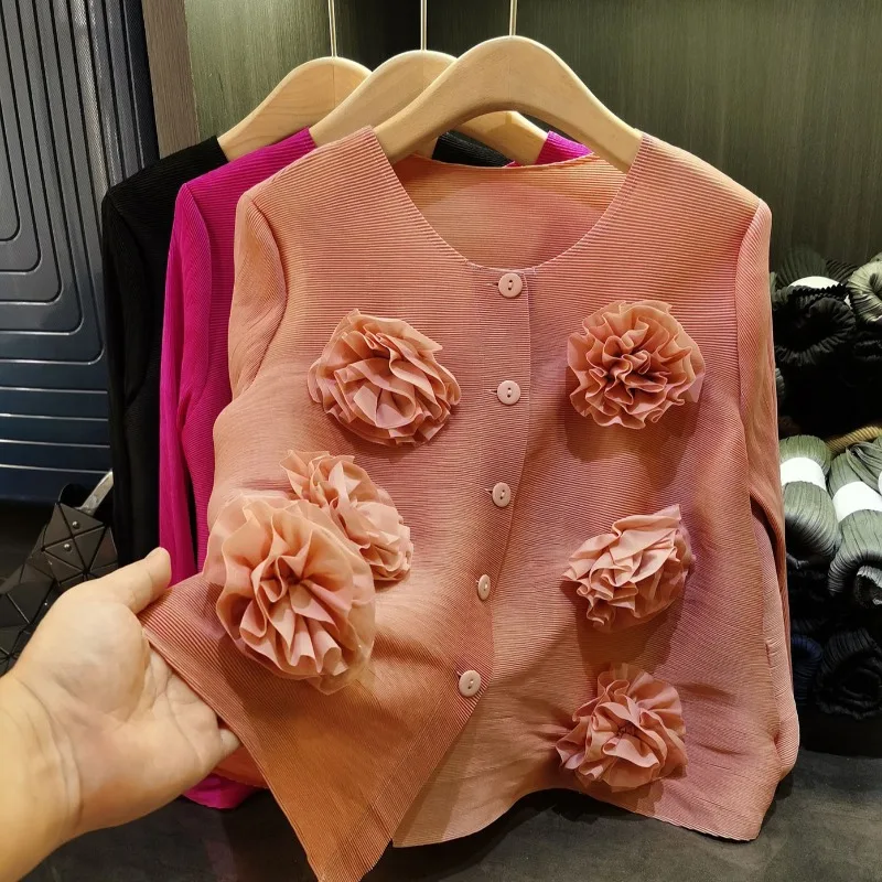 

Miyake Pleated Shirt Niche Design Sense Blouse Cardigan Loose 2025 Summer New Plus Size Single-breasted Long-sleeved Jacket