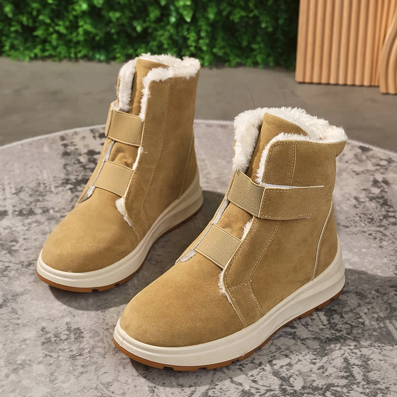 

Thicken Warm Platform Snow Boots Woman Elastic Strap Keep Warm Ankle Booties for Women 2023 Non Slip Faux Suede Winter Boots 43