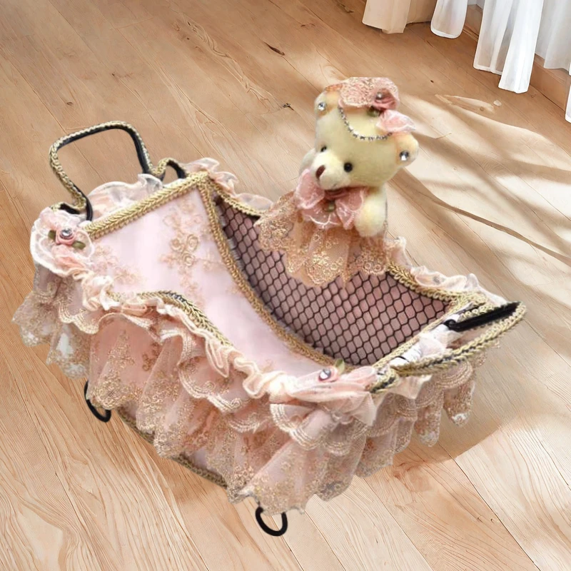 

Blue Embroidered Lace Fabric Iron Art Cosmetic Storage Basket Desktop Bedroom Dormi Organization Utili Basket Love Faion