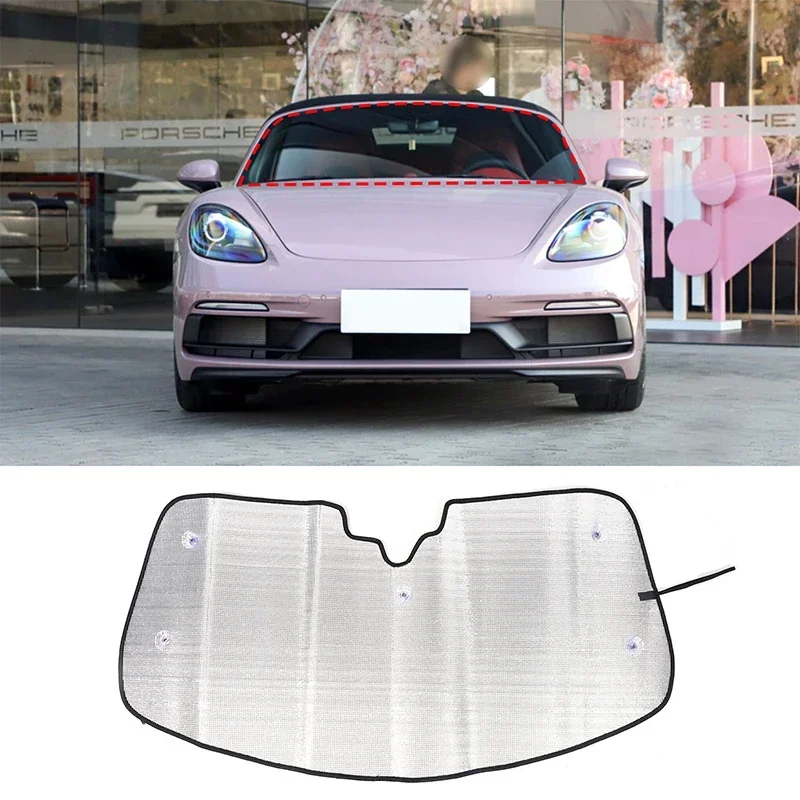 

For Porsche 718 2016-2024 Aluminum Foil Silver Car Front Windshield Sun Shade Cover Window Sun Visor Blocks Interior Accessories