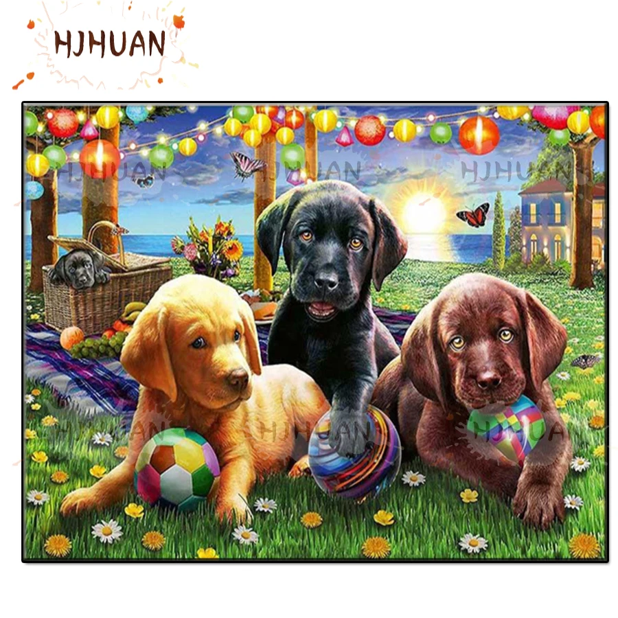 DIY 5D Labrador Retriever is having a party Diamond Painting Cross Stitch Kit Embroidery Mosaic Art Picture of Rhinestones Decor