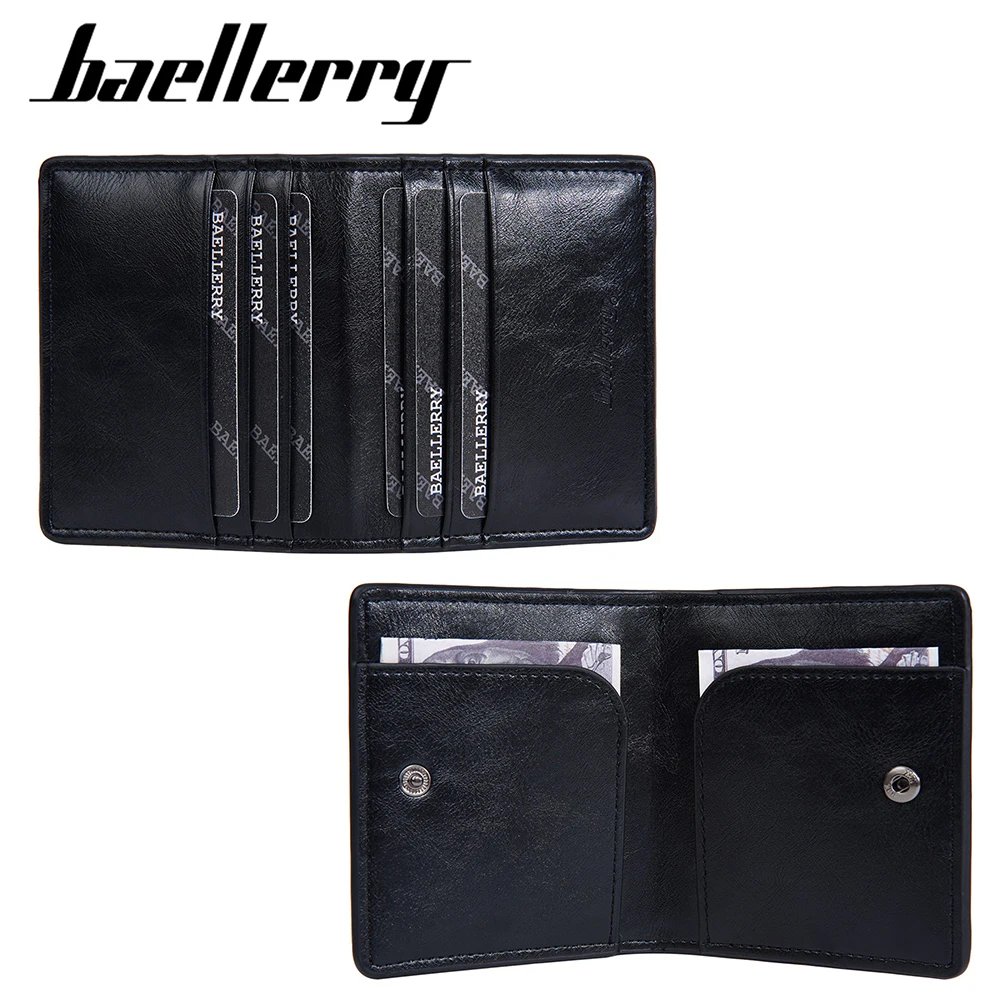 محفظة Baellerry Vintage Snap للرجال، حامل بطاقات ثنائي الطي من جلد البولي يوريثان رفيع للغاية - تصميم مشبك نقود بجيب أمامي نحيف