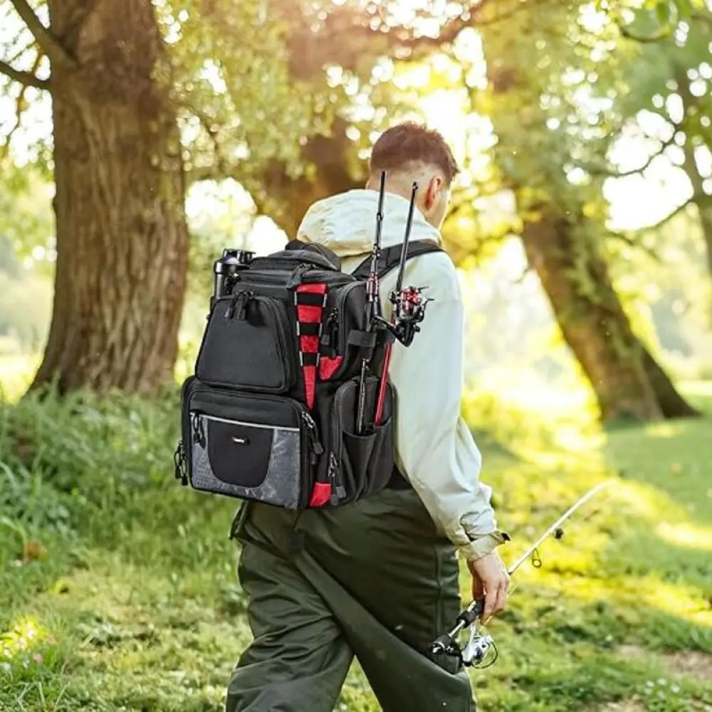 Durable Outdoor Fishing Backpack Large Capacity Tackle Bag Storage Organizer With Protective Rain Shield Case