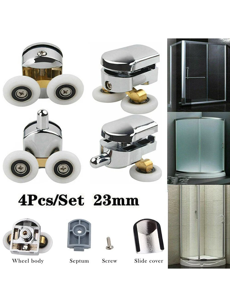 

4pcs 23mm Shower Door Rollers Zinc Alloy Double-Wheel Sliding Shower Door Roller Bearing Wheel Runners Replacement 12-14mm Glass