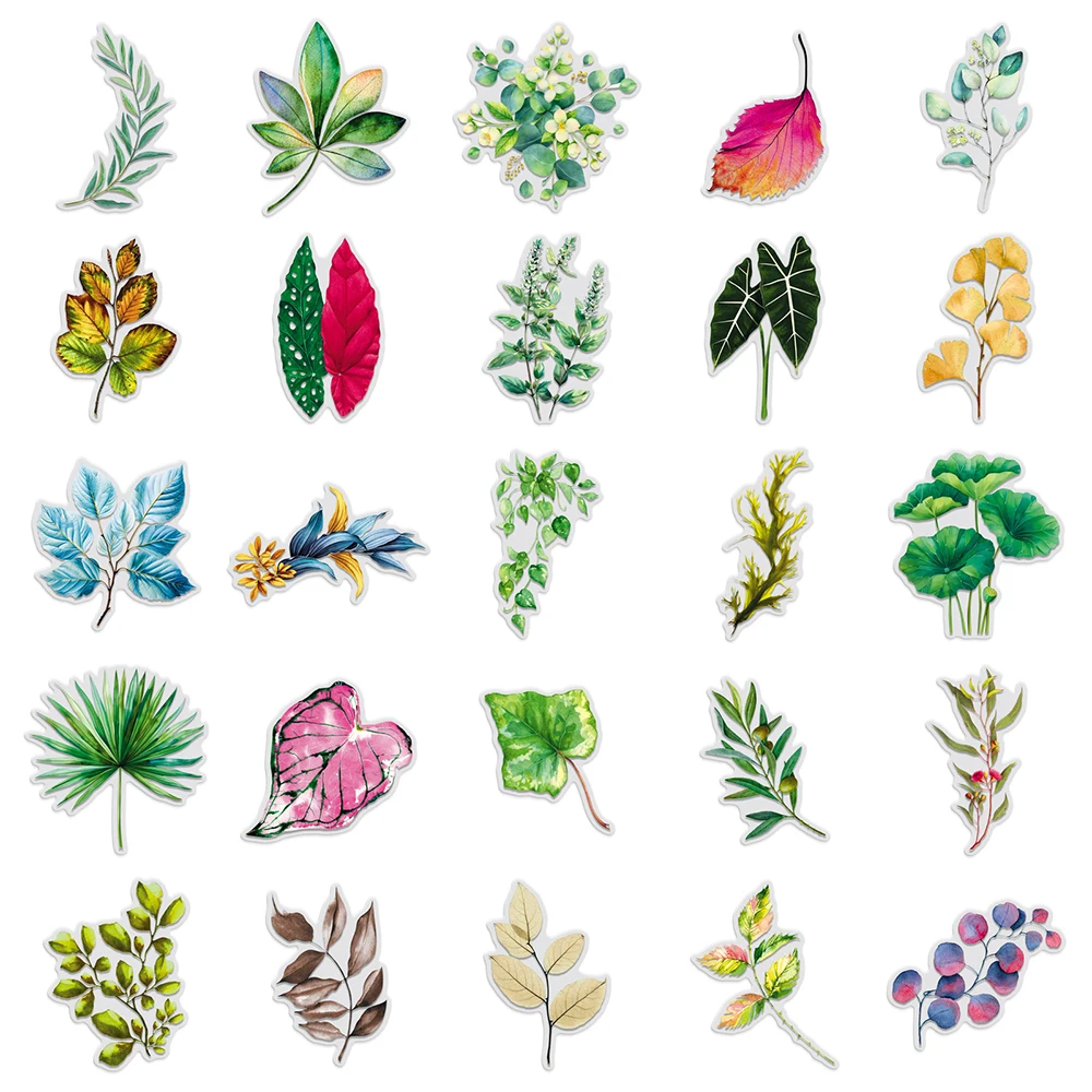 10/30/50 قطعة أوراق النباتات الخضراء زهرة ملصقات الإبداعية الجمالية ملصق DIY بها بنفسك زجاجة ماء الهاتف الغيتار الدراجة الشارات الشفافة