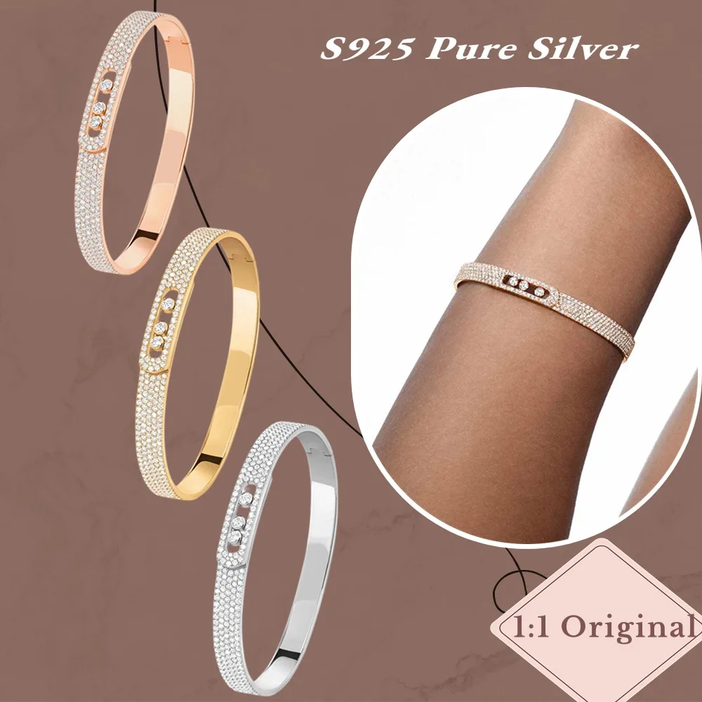 Glamorous original MOVE NOA SM PAVÉ BANGLE Yellow Gold Bracelet Sterling Silver 925 Bracelets Luxury woman Jewelry Accessories