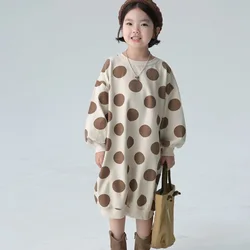 Dress Autumn Childrens Clothing Japanese Girl Printing Circular Dots Sweater Children Girls Casual 2024 Round Collar