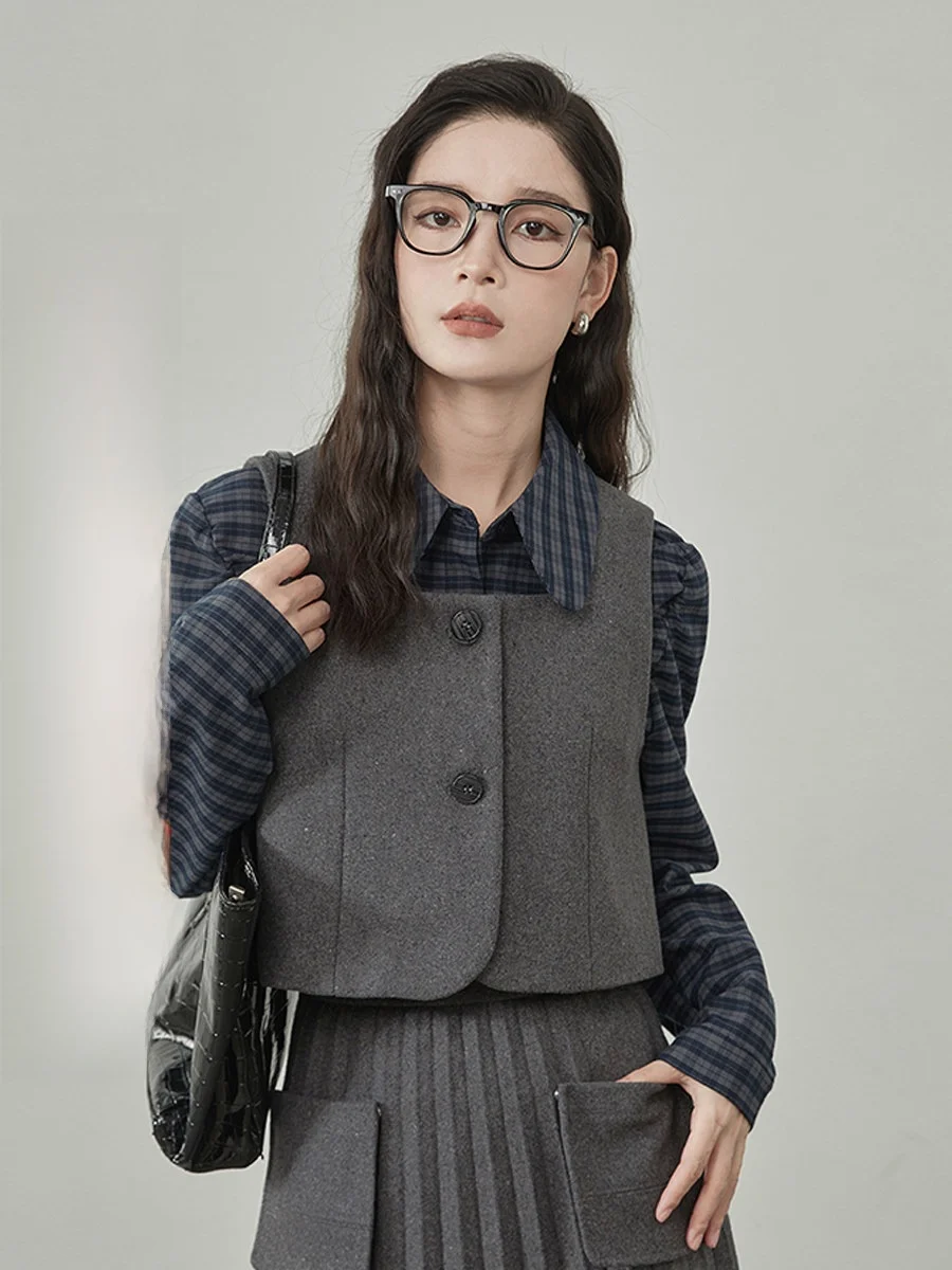 

Женский шерстяной жилет с квадратным вырезом, модный, универсальный, для многослойных образов, на пуговицах, в стиле офисный шик