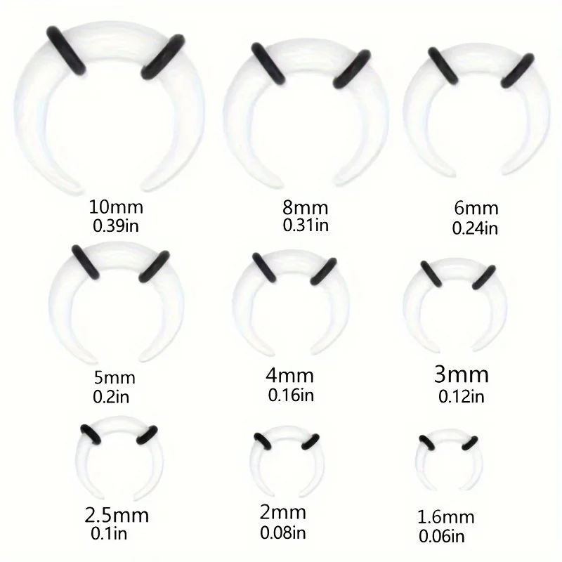 9pcs Purple Black White Acrylic U-shaped Tip Cone Ear Gauge Horn Ear Expander Nose Ring Hip Hop Party Jewelry For Men