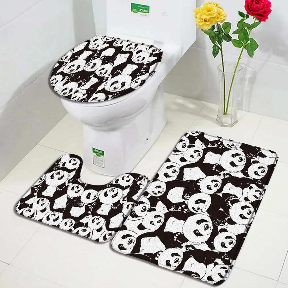 Funny Cartoon Dogs Bath Mats Set Cute Animal Pet Print Flannel Door Rug Home Bedroom Kids Bathroom Decor Non-slip Toilet Lid Mat