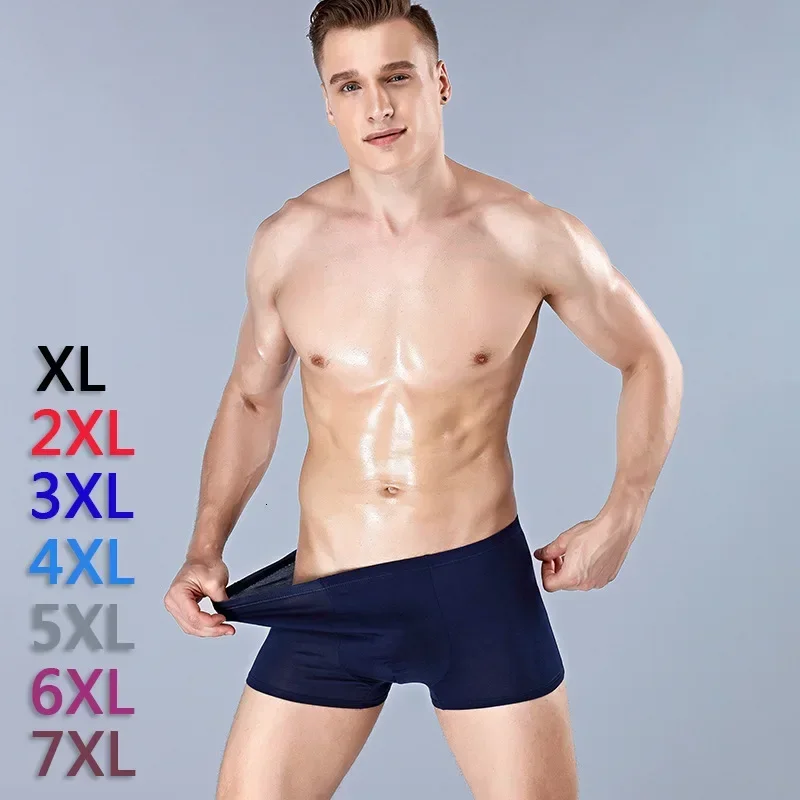 Colorful Ultra Soft Comfy Bamboo Fiber Underwear Mens Boxer blue Breathable Underpants Men Size XL-6XL 7XL Solid Calzoncillos