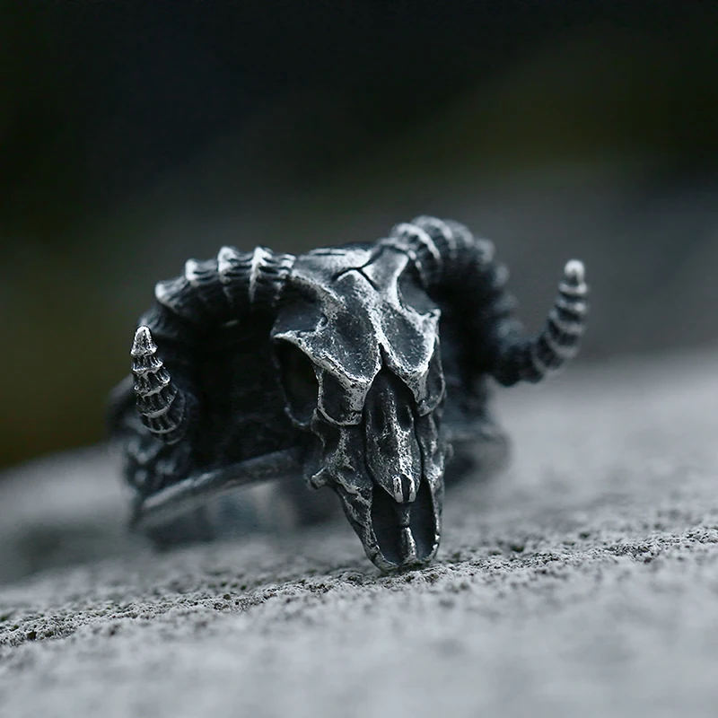 Beier 316L Stainless Steel Nose Viking Ancient Dish Sheep Head Skull Man Ring Vintage Opening Animal Jewelry BR8-042