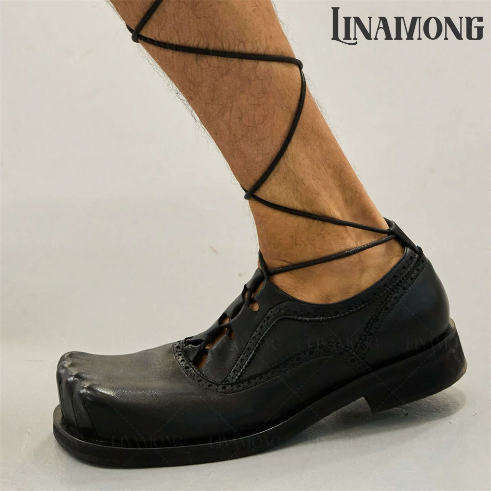 

Bulb Toe Cross Straps Loafers Claw Imprint Novelty Leather Shoes Handmade Banquets Lace up Men Shoes Elegant Leather Dress Shoes