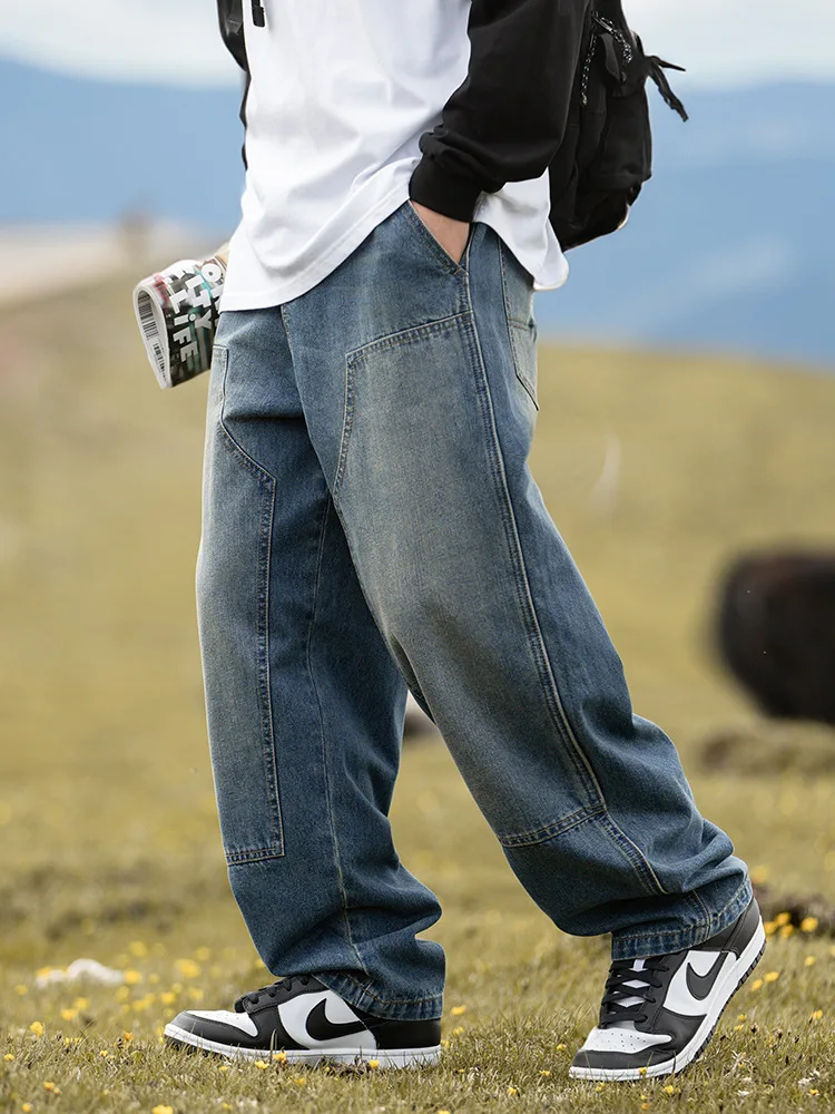 

Loose Baggy Harem Jeans Men Casual Cargo Pants Wide Leg Big Pocket Hiphop Denim Pants Trousers Man Clothing