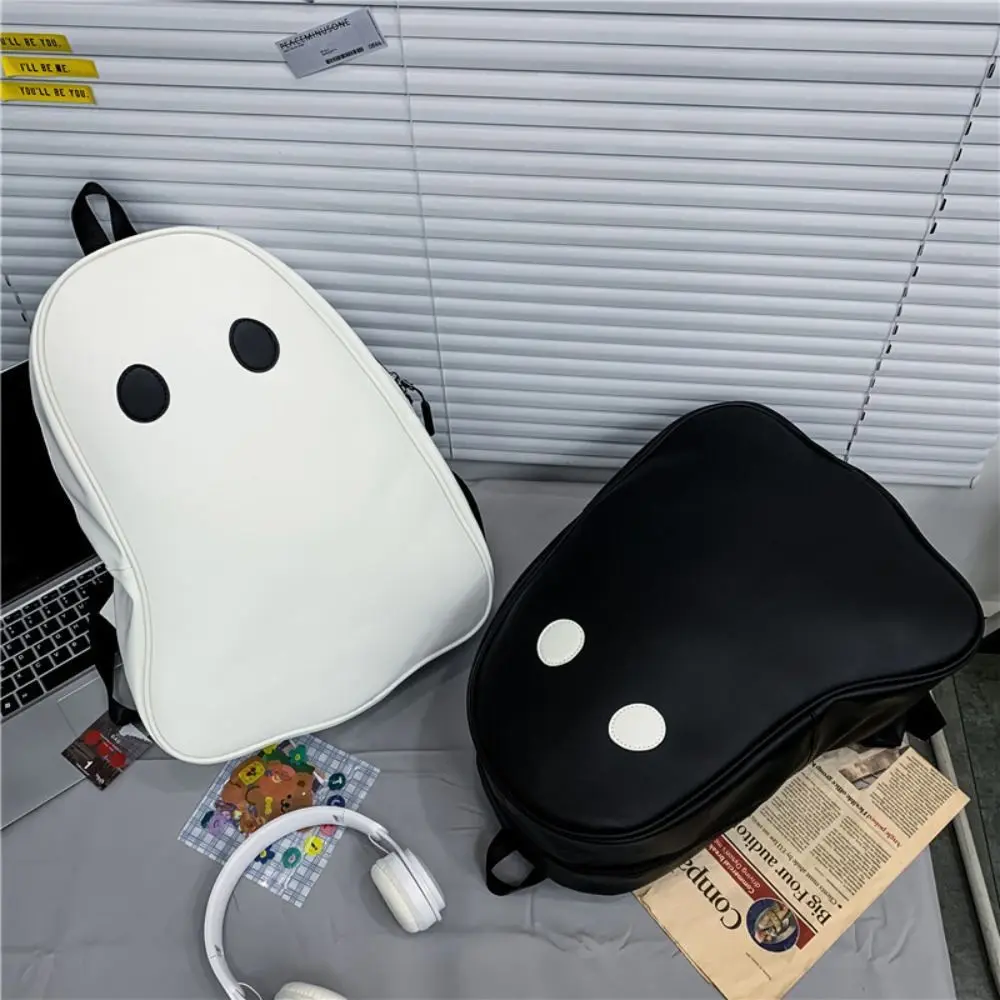 Mochila fantasma de cuero Pu con personalidad, bolso de hombro estilo Harajuku de gran capacidad para estudiantes, bolso de almacenamiento para libros, bolso escolar