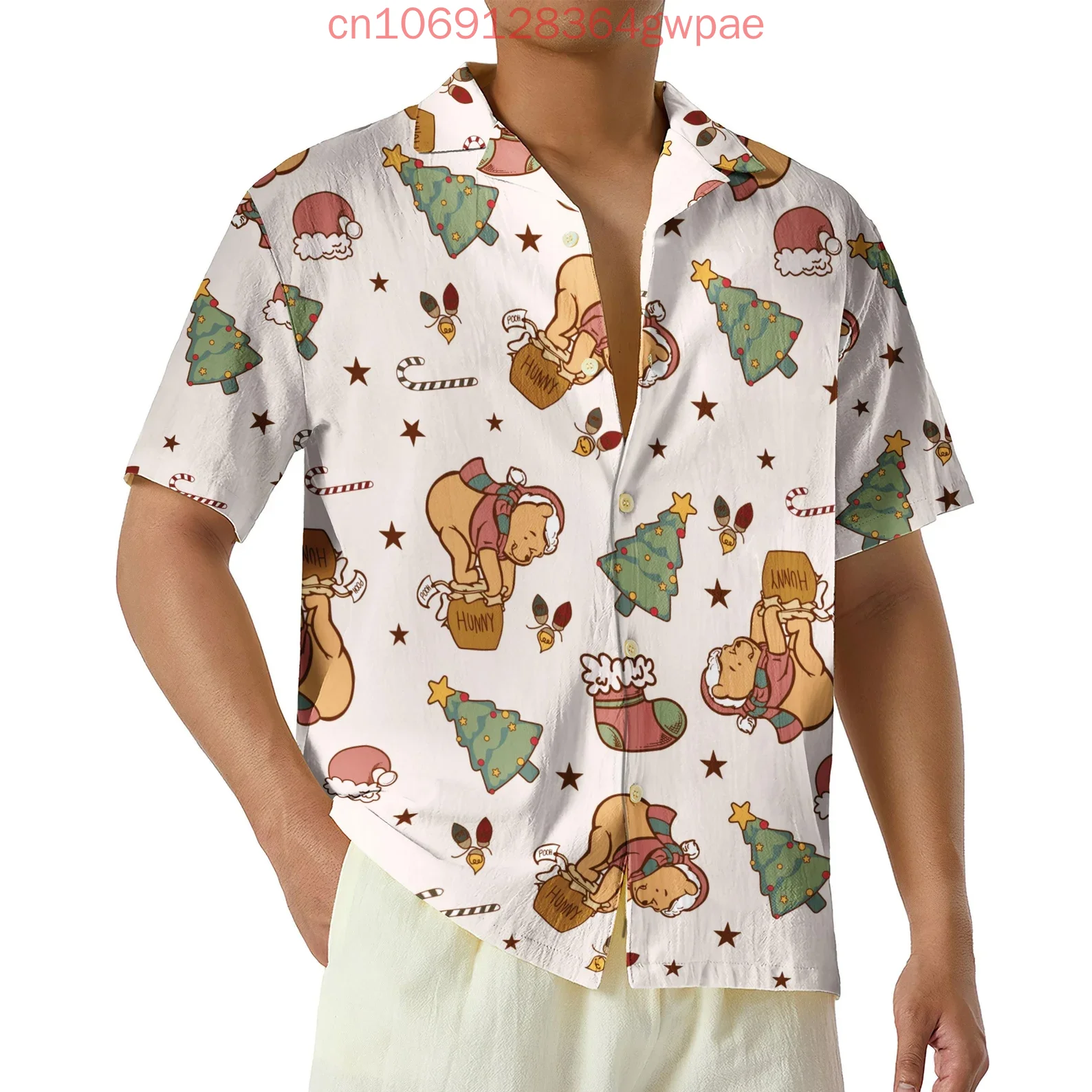 Disney Winnie The Pooh Christmas Hawaiian Christmas Shirt Men's Women's Casual Short Sleeved Shirt Kids Button Up Beach Shirt