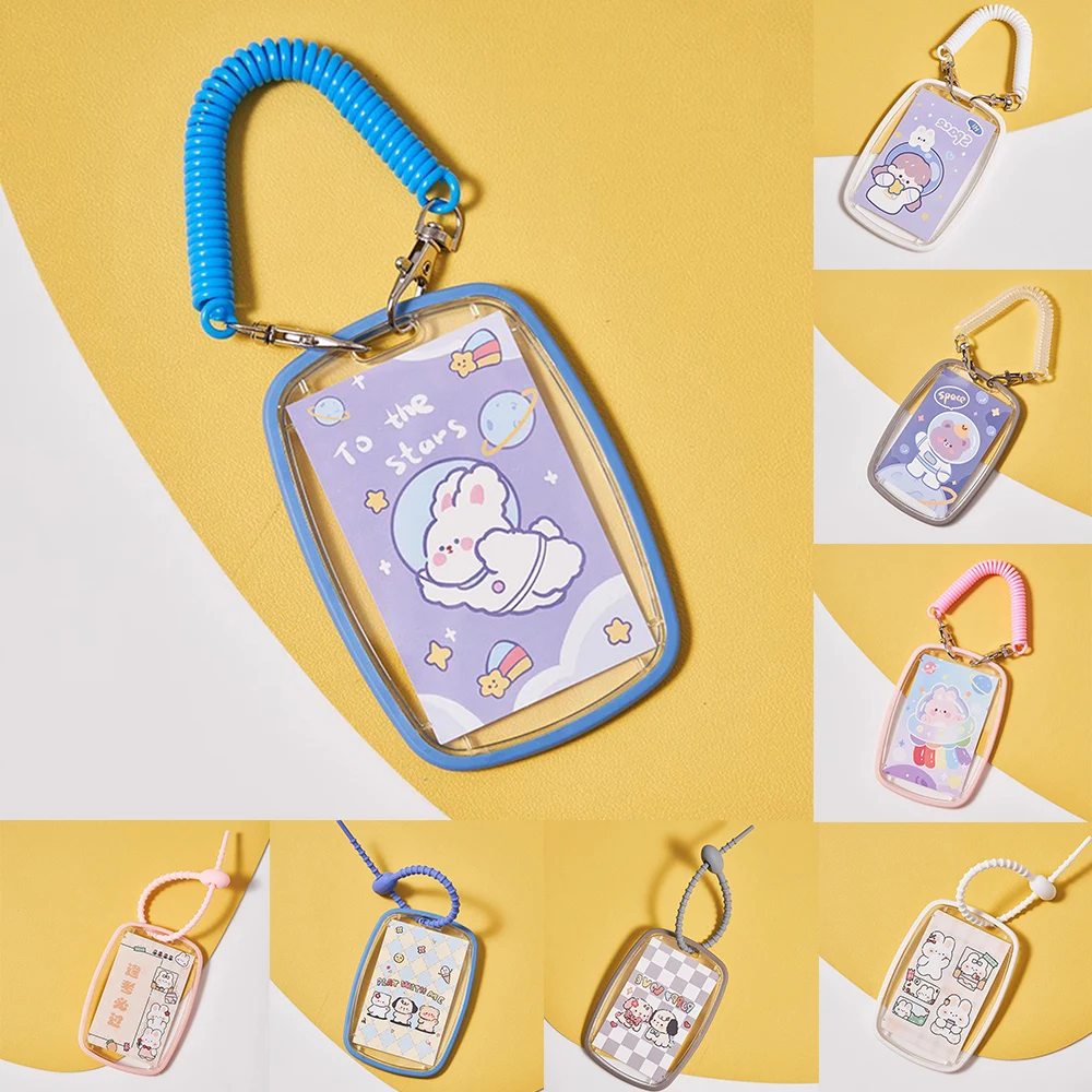 Cute Acrylic Work Card Holder Cover New Card Protective Case Photocard Holder Korean Idol Card Sleeve With Rope Double-sided